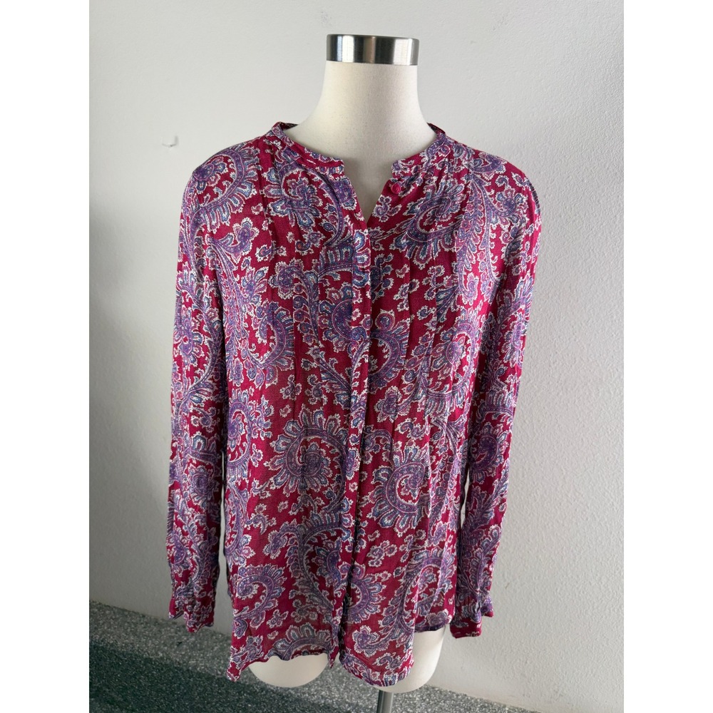 Lucky Brand Womens Medium Red Paisley Rayon Button Down Long Sleeve Shirt